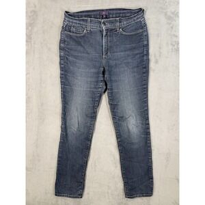 NYDJ Jeans Womens 6 Blue Dark Wash Straight Mid Rise Stretch Lift Tuck